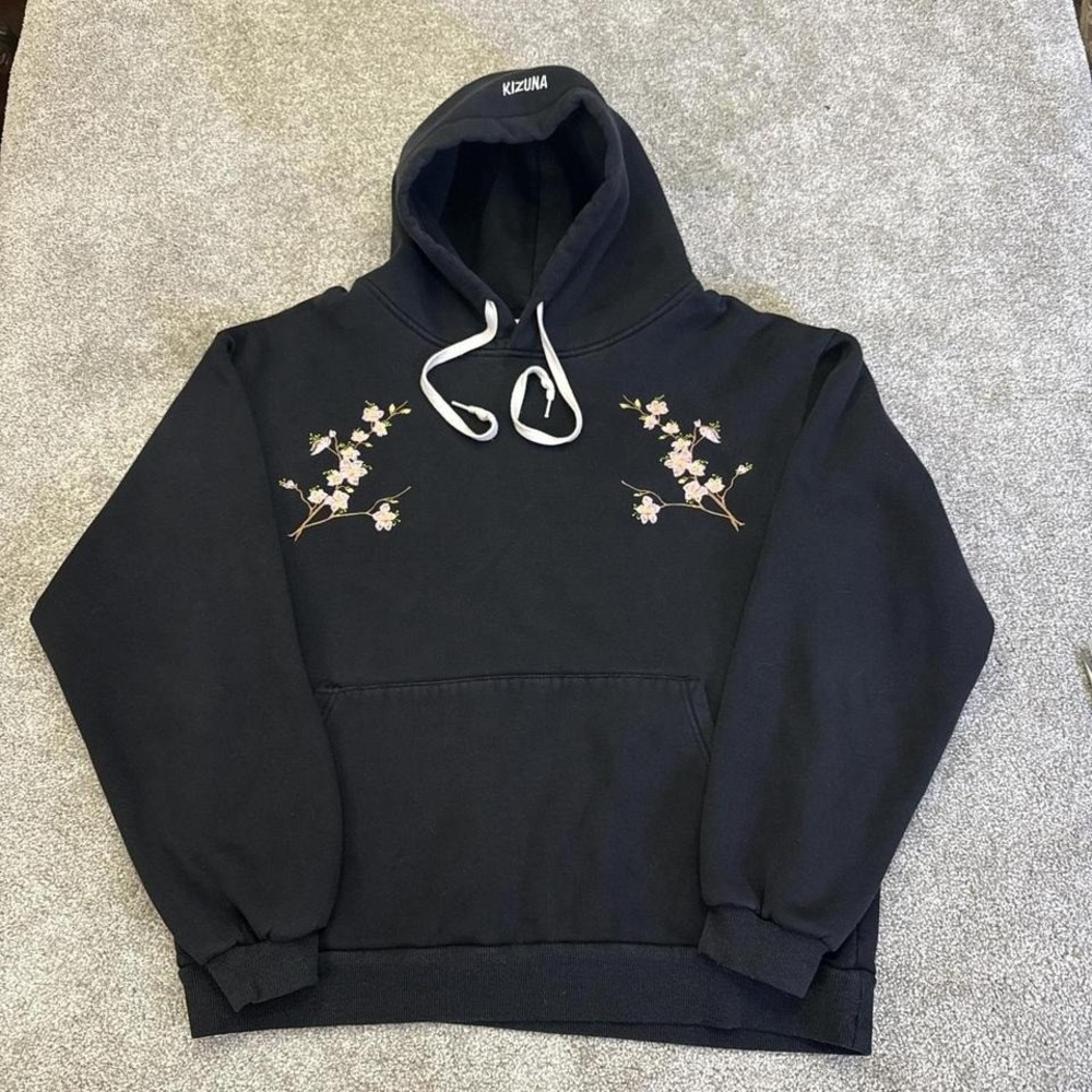 Tamusen Women's Black Hoodie with Pink Embroidery Pullover Sweatshirt